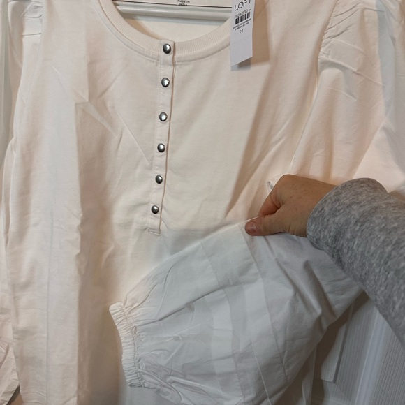 LOFT Cream Button-Front Top - Picture 3 of 6